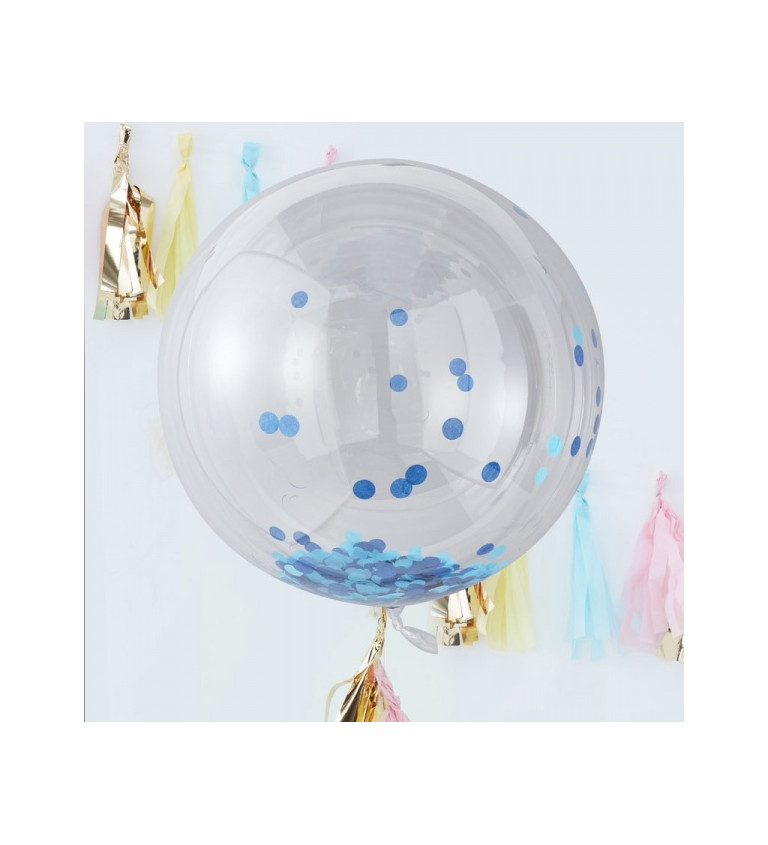 Velký průhledný balónek s modrými konfetami sada
