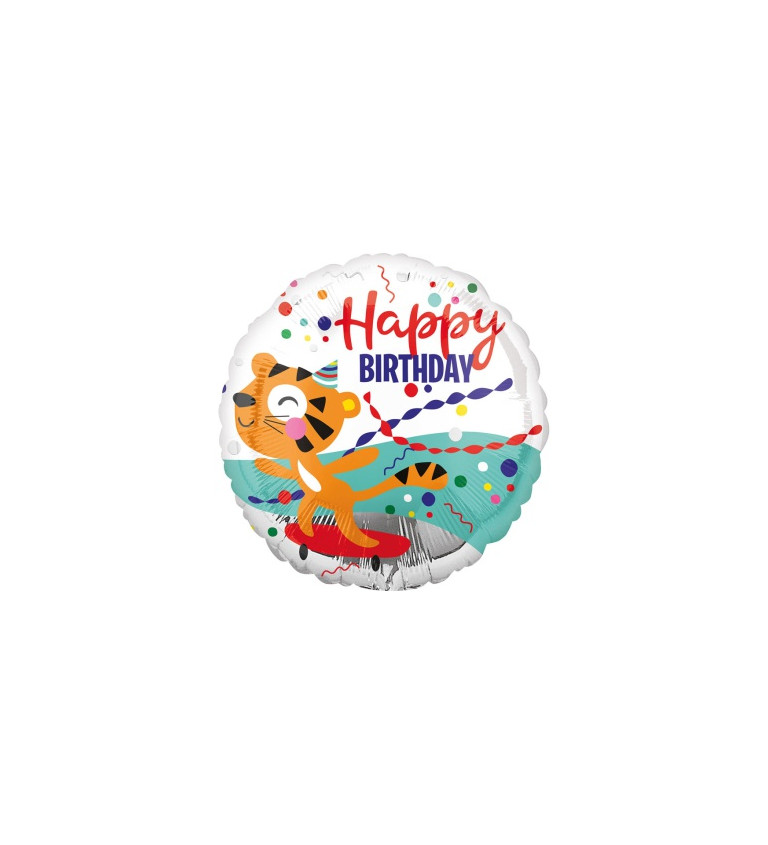 Fóliový narozeninový balónek - kulatý s tygříkem