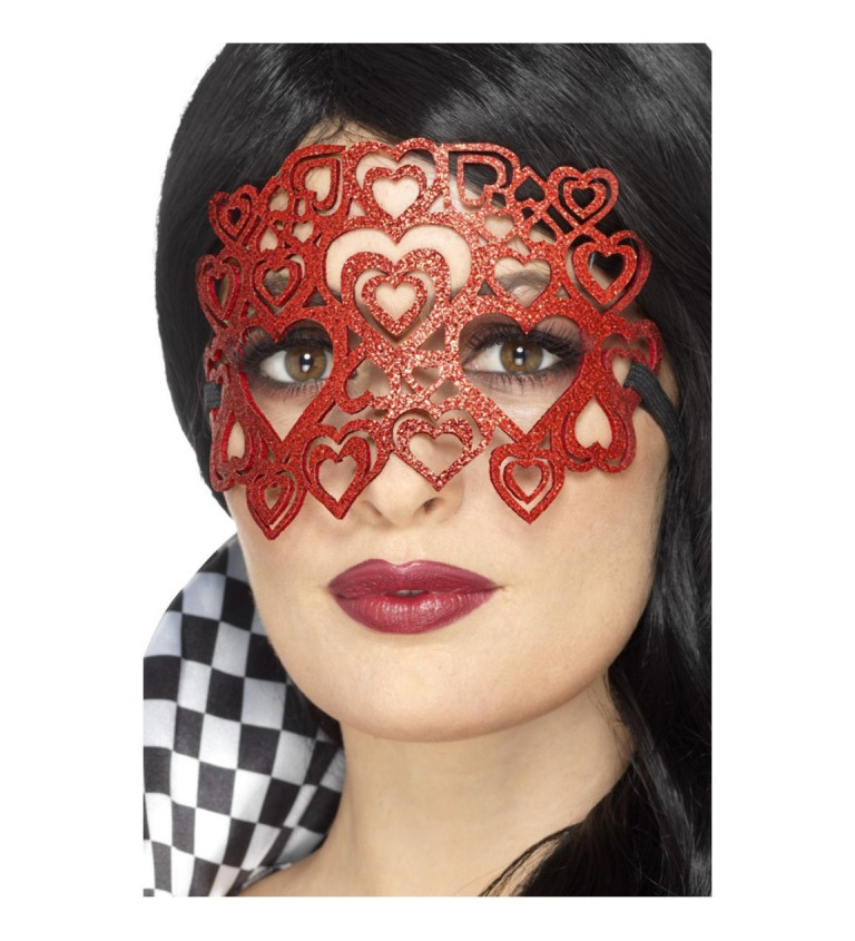 Červená glitter maska