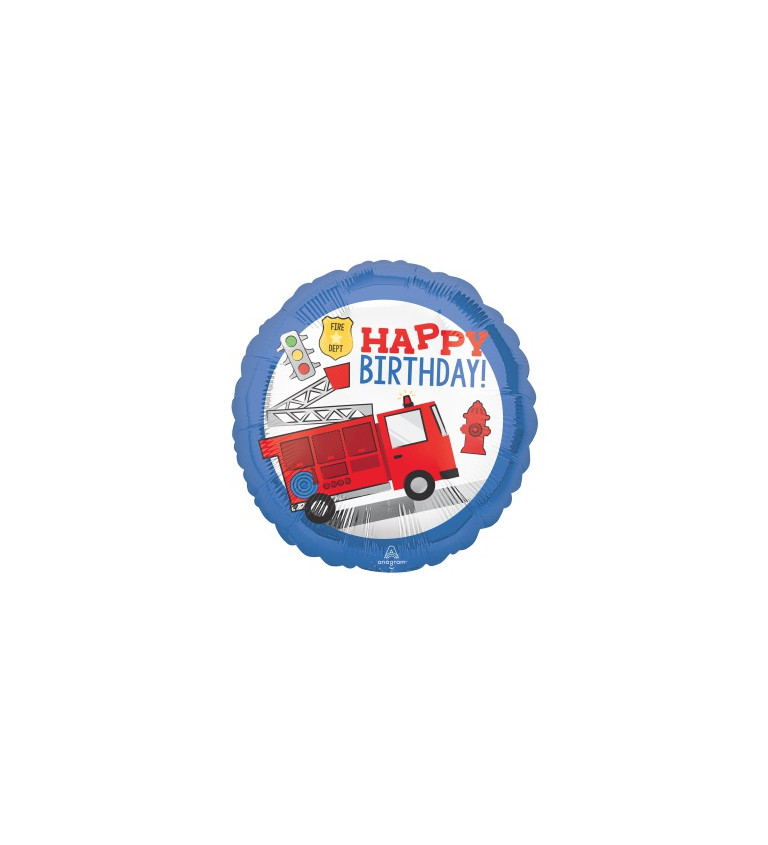 Fóliový narozeninový balónek - kulatý s hasiči