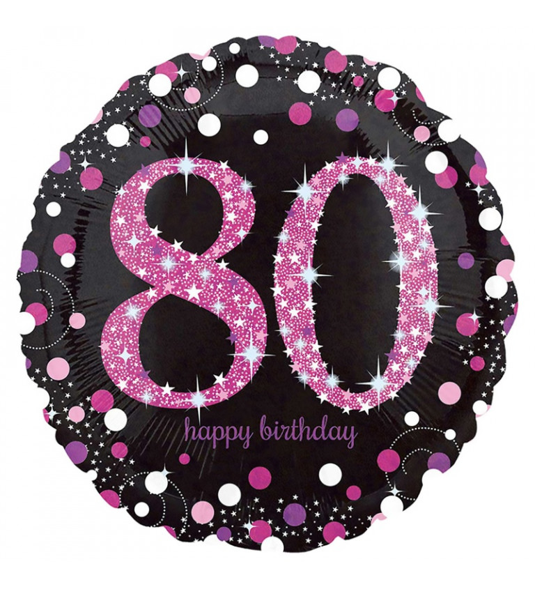 Fóliový narozeninový balónek - černý s růžovým číslem 80