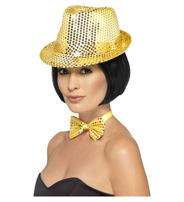 Zlatý třpytivý glitter klobouk
