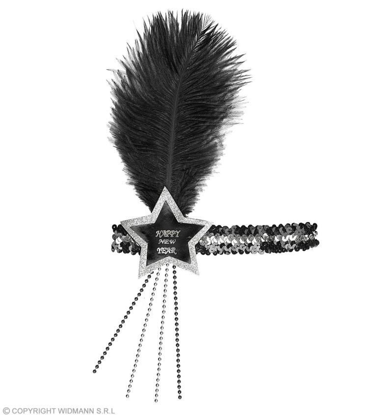 Černo-stříbrná čelenka s peřím a flitry