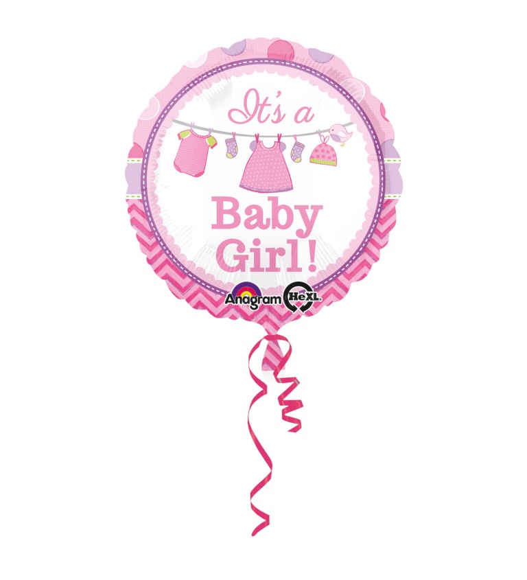 Fóliový balónek - kulatý, růžový s nápisem Baby Girl!
