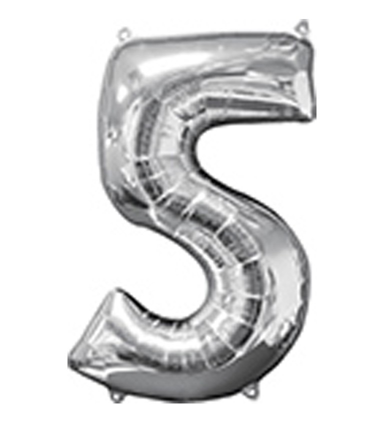 Číslo 5 stříbrný fóliový balónek