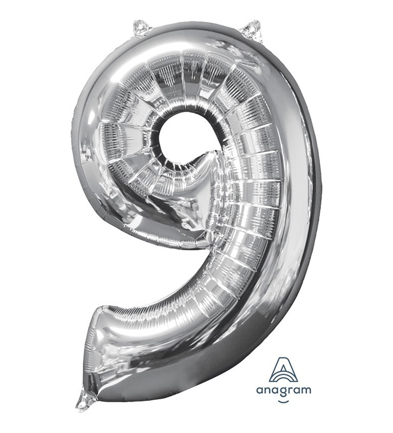 Číslo 9 stříbrný fóliový balónek