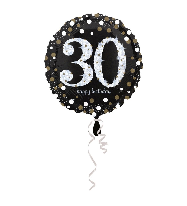 Zlato-stříbrný fóliový balónek s číslem 30