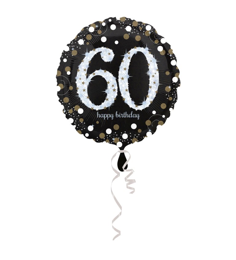 Zlato-stříbrný fóliový balónek s číslem 60