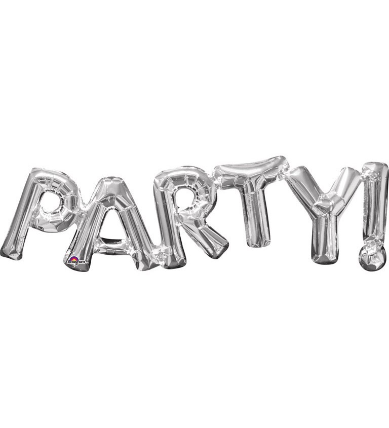 Fóliový balónek - stříbrný nápis "PARTY!"