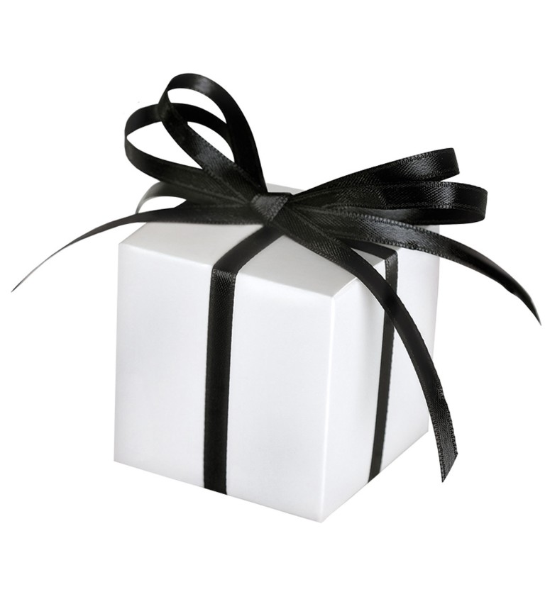 Papírová dárková krabička v bílé barvě s černou mašličkou
