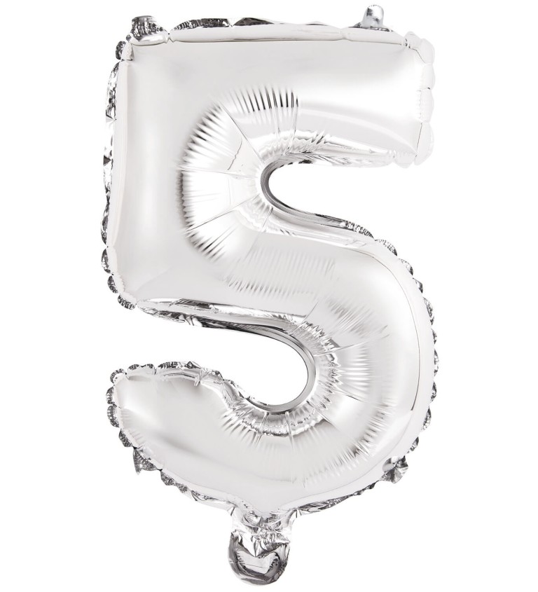 Stříbrný fóliový balónek číslo 5 - mini