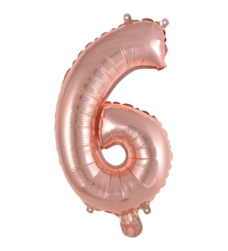 Růžové zlato fóliový balónek číslo 6 - mini