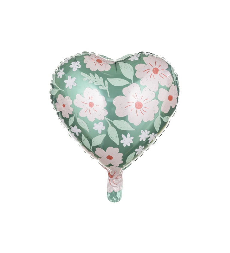 Srdce s květinami - Fóliový balónek