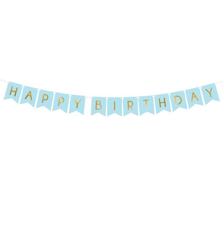 Světle modrá girlanda "Happy Birthday"
