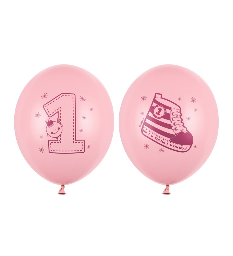 Pastelově růžové balonky s číslem 1