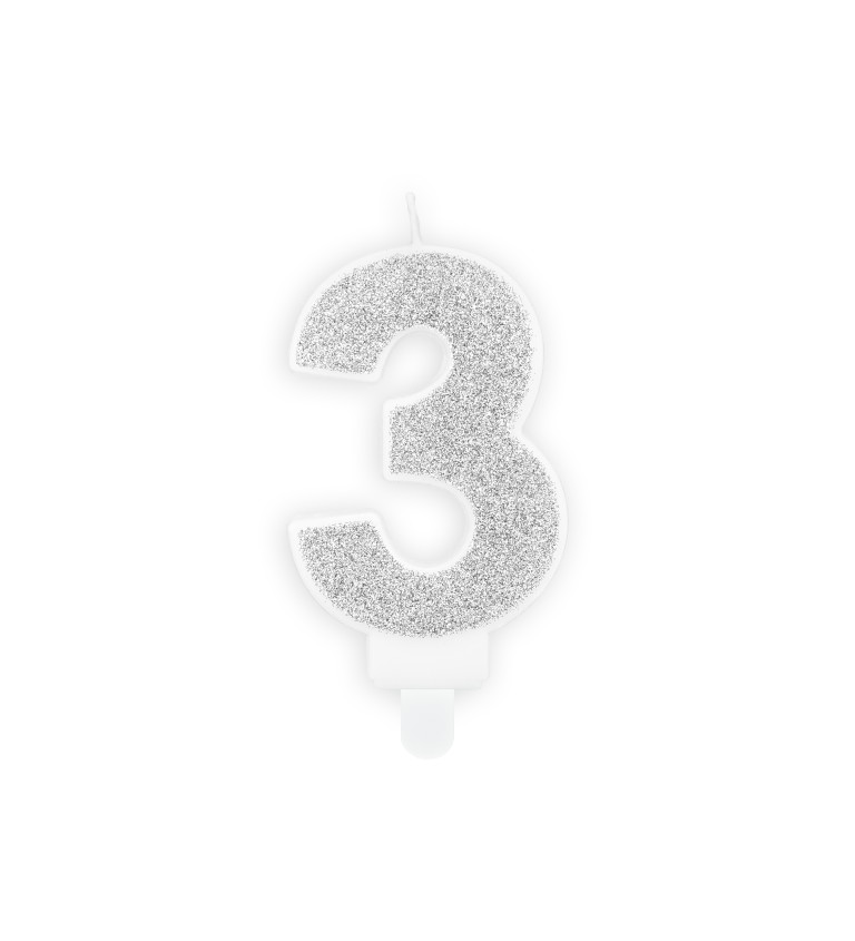 Stříbrná svíčka ve tvaru čísla 3