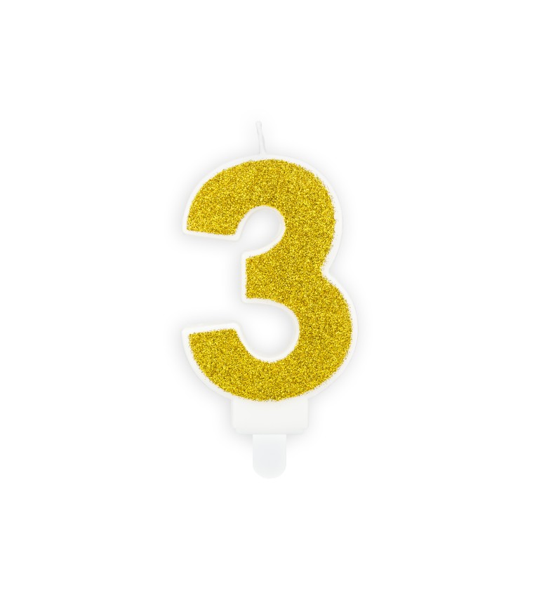 Zlatá svíčka ve tvaru čísla 3