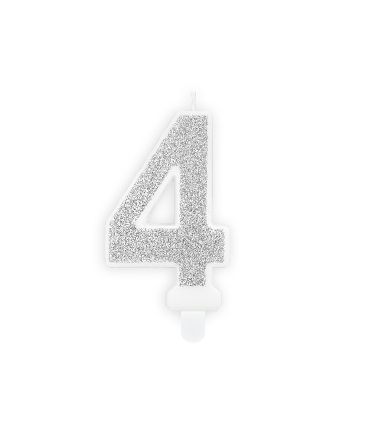Stříbrná svíčka ve tvaru čísla 4