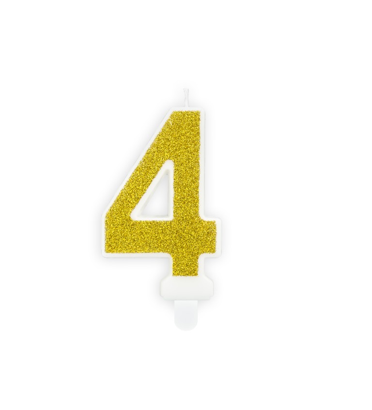 Zlatá svíčka ve tvaru čísla 4