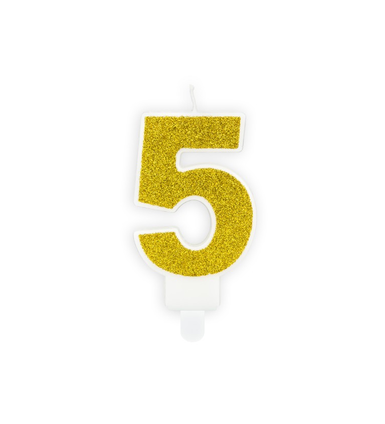 Zlatá svíčka ve tvaru čísla 5