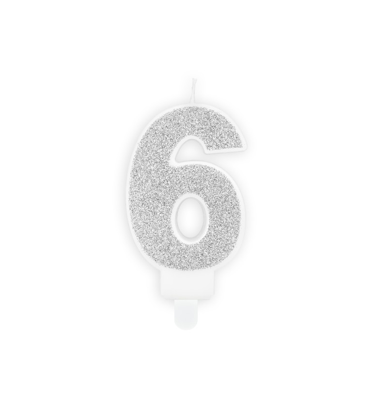 Stříbrná svíčka ve tvaru čísla 6