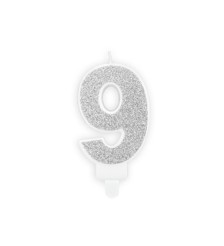 Stříbrná svíčka ve tvaru čísla 9