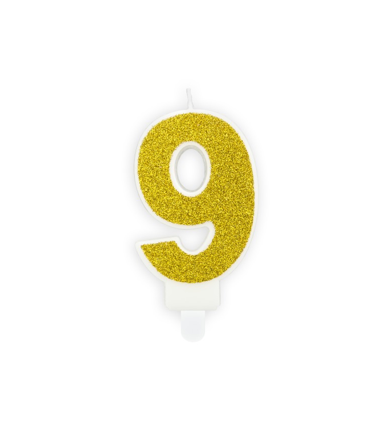 Zlatá svíčka ve tvaru čísla 9