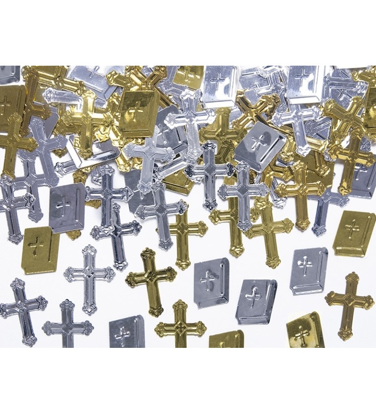 Metalické konfety - kříže a knihy
