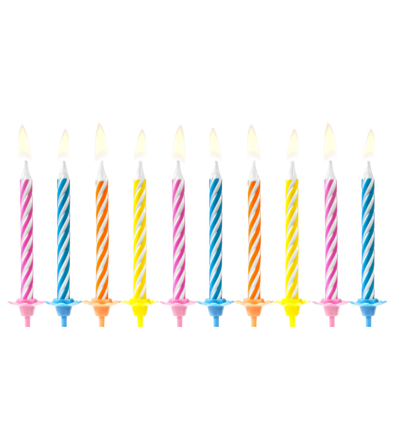 Svíčky barevné s proužky - 6 cm