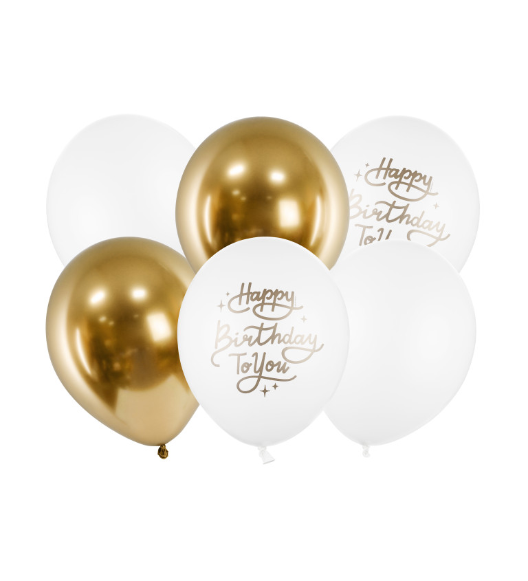 Zlaté a bílé narozeninové balónky
