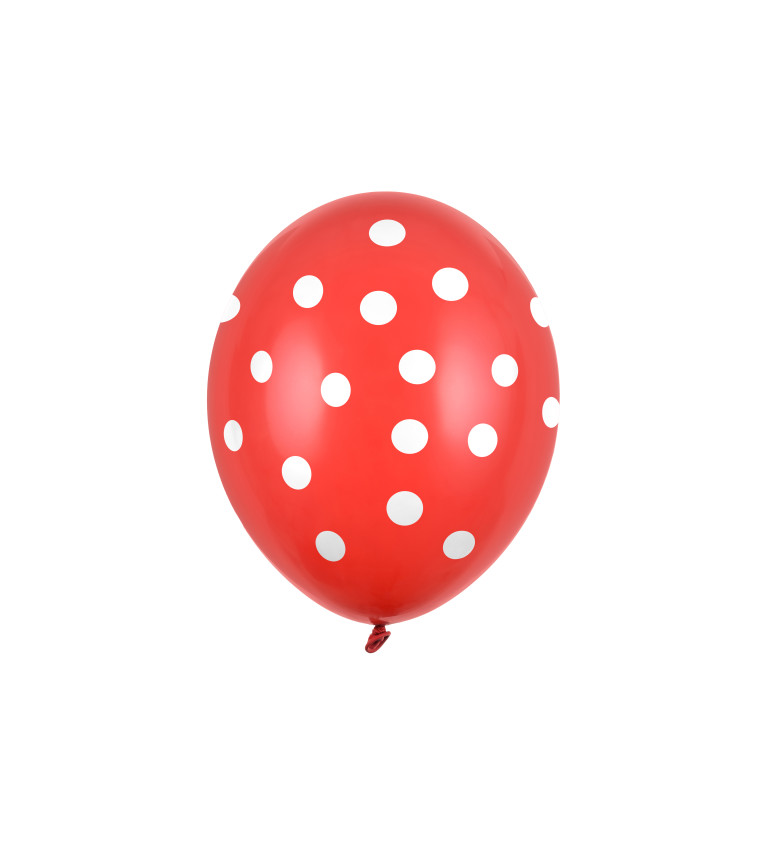 Latexový balónek - červená bílá s bílými puntíky