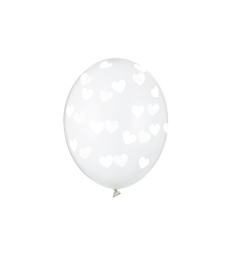 Balónky - průhledné s bílými srdíčky