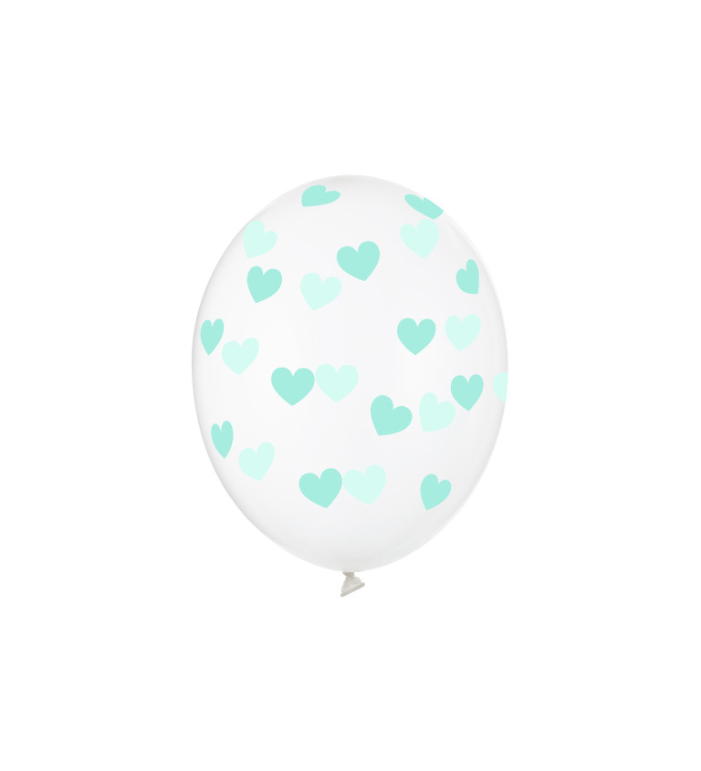 Sada průhledných balónků - mintová srdíčka