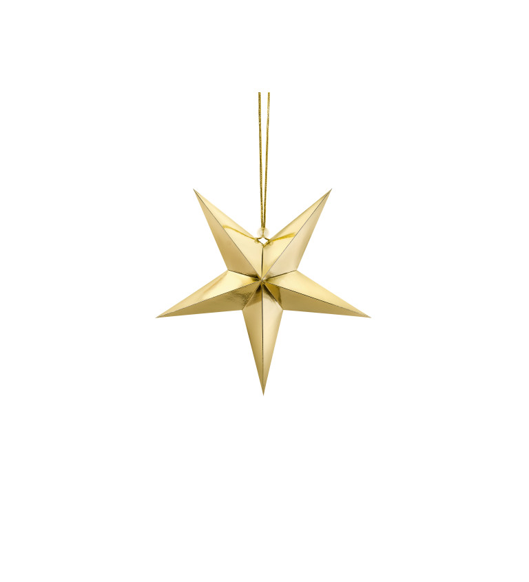 Zlatá papírová hvězda - 30 cm