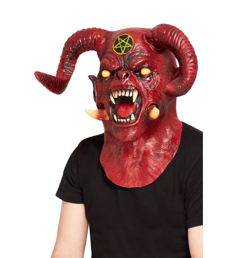 Celohlavová satanská maska s pentagramem