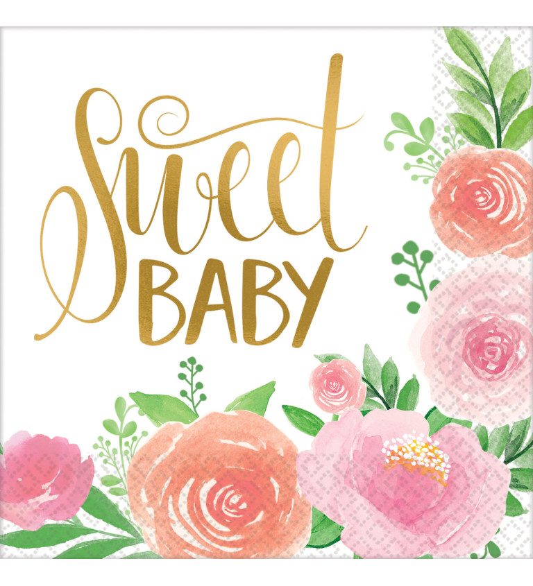 Ubrousky - s květinami a nápisem "sweet baby"