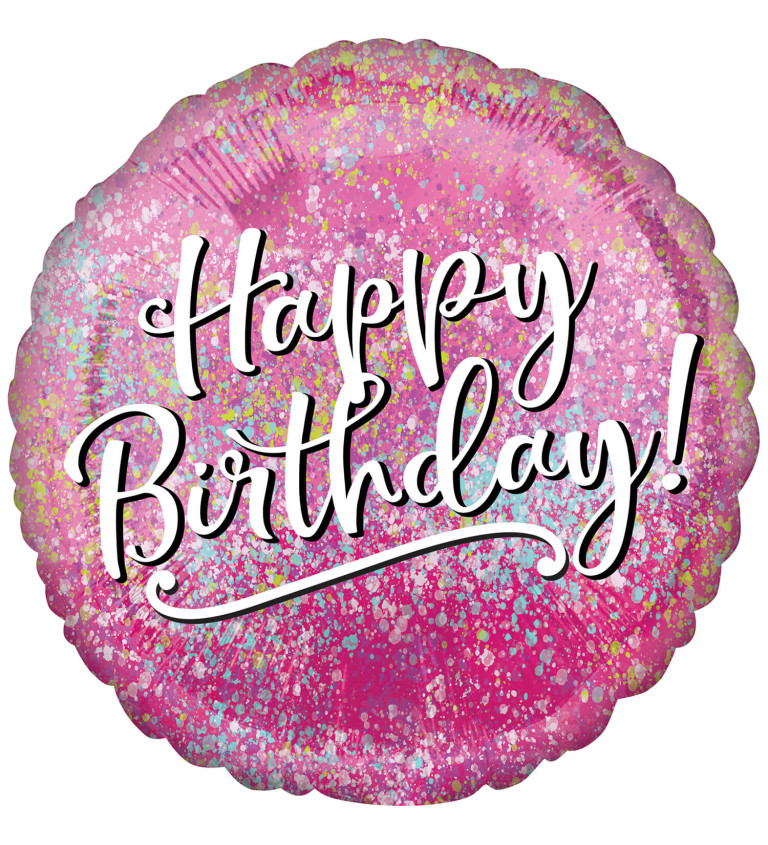 Happy Birthday - růžový balónek kulatý