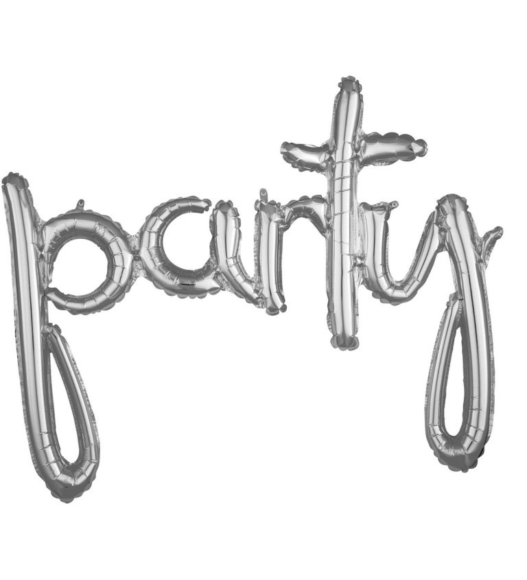 Fóliový balónek - stříbrný nápis "party"