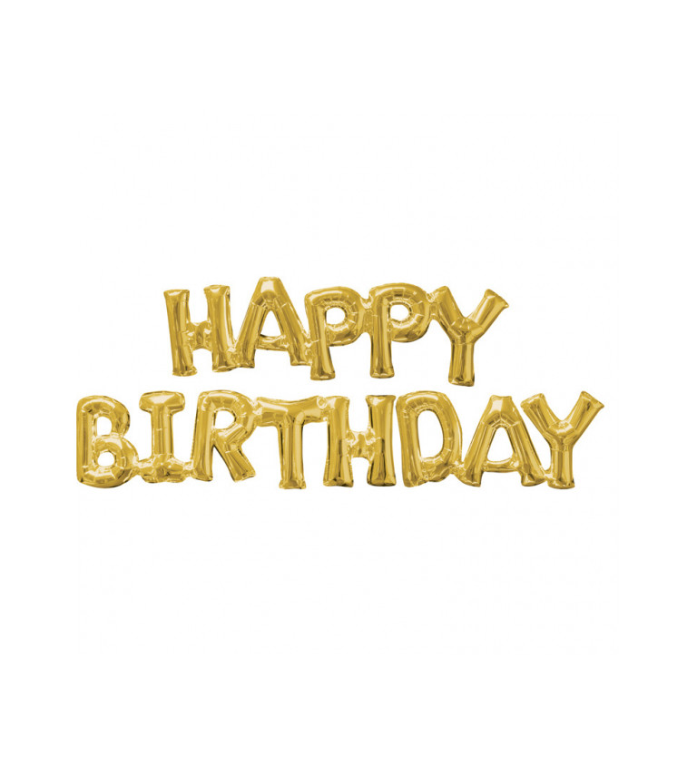 Fóliový narozeninový balónek - zlatý nápis "Happy Birthday"