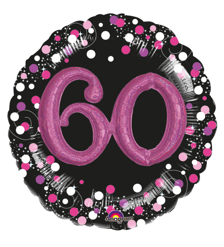 Fóliový narozeninový balónek - růžovo-černý s číslem 60