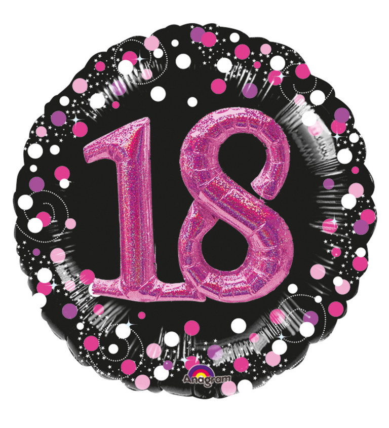 Fóliový narozeninový balónek - růžovo-černý s číslem 18
