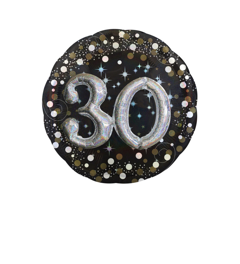 Fóliový narozeninový balónek - černý se stříbrným číslem 30
