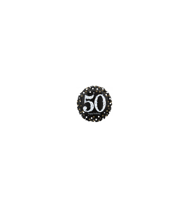 Fóliový narozeninový balónek - kulatý, černý s číslem 50