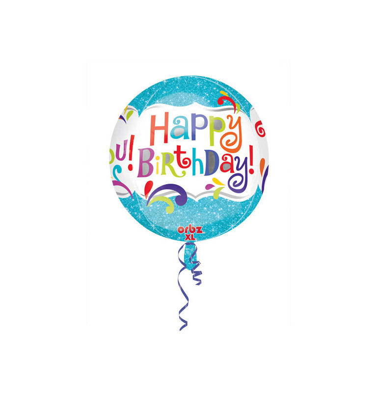 Fóliový narozeninový balónek - modrý, kulatý s nápisem