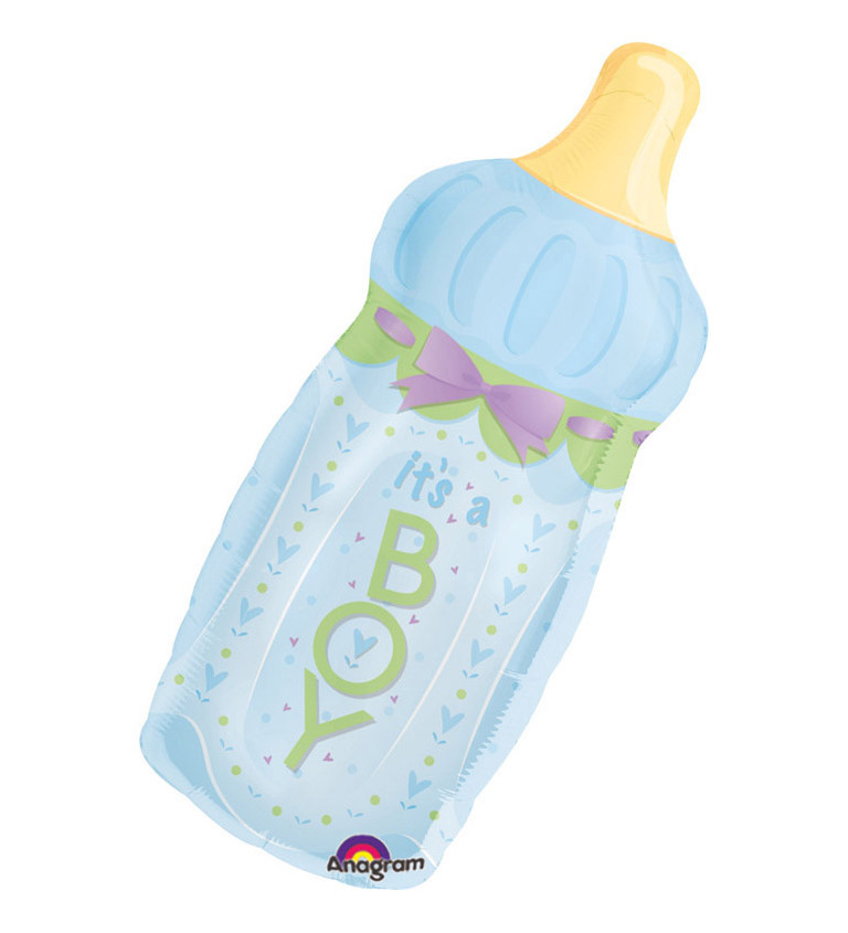 Fóliový balónek - modrá lahvička s nápisem "BOY"