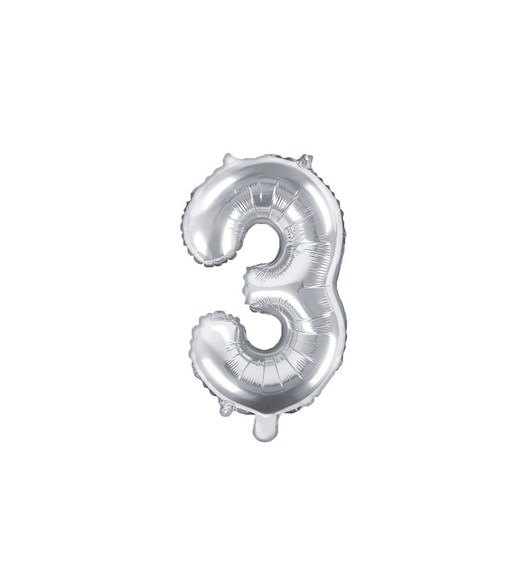 Fóliový balónek malý - stříbrné číslo 3