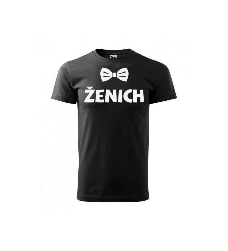 A - Černé pánské tričko Ženich - motýlek