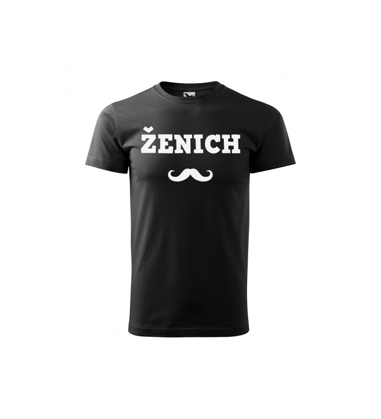A - Černé pánské tričko Ženich - knírek
