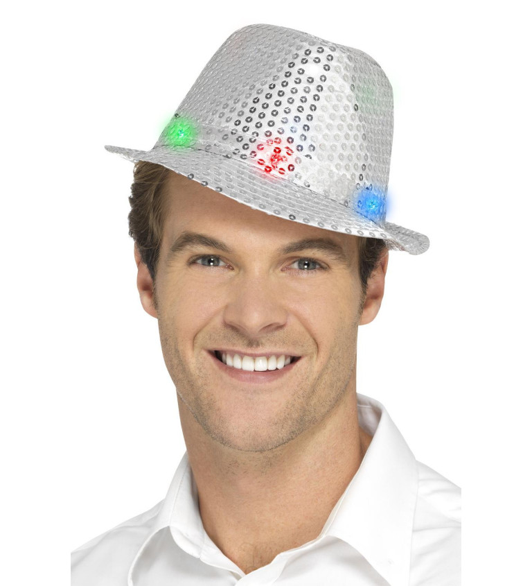 Flitrový klobouk - stříbrná barva