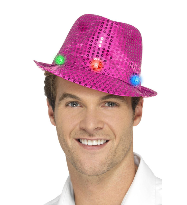 Flitrový klobouk - růžová barva